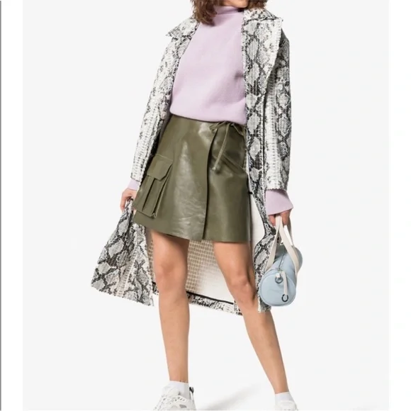 š„š GANNI Lamb leather meranti utility leather wrap skirt with Pocket SIZE 2 - Picture 3 of 12